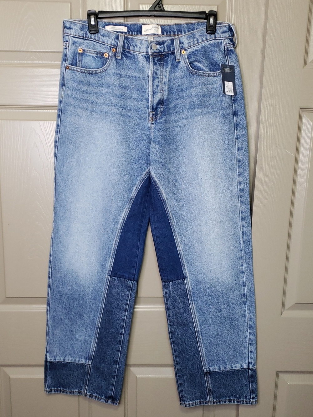 Universal Thread Mid Rise 90's Baggy Patchwork Two-Tone Light Blue Jeans Size 12